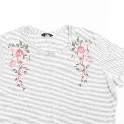 F&F Womens Grey Striped  Basic T-Shirt One Size