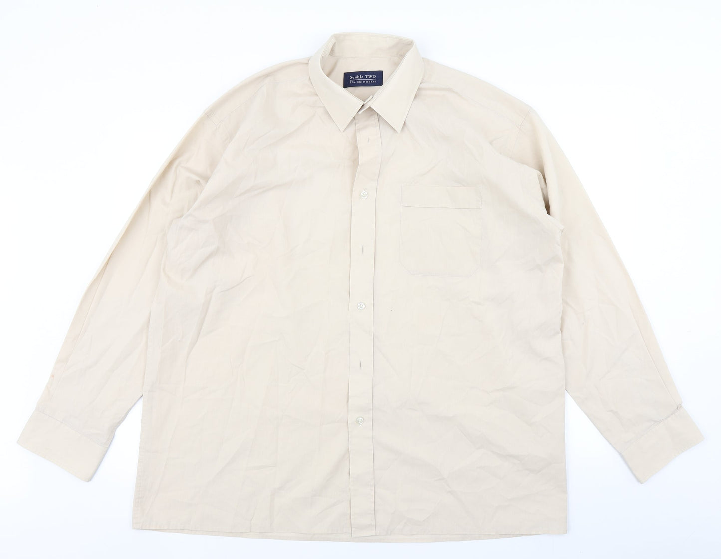 Mens UK Size 17 Double TWO Brown  Button-Up Long Sleeve Casual Shirt