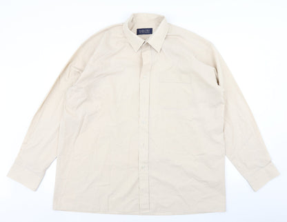 Mens UK Size 17 Double TWO Brown  Button-Up Long Sleeve Casual Shirt