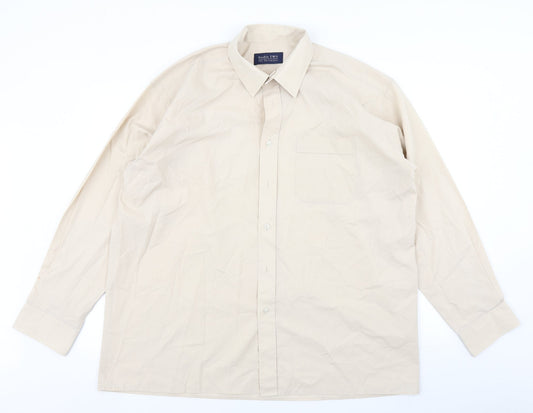 Mens UK Size 17 Double TWO Brown  Button-Up Long Sleeve Casual Shirt