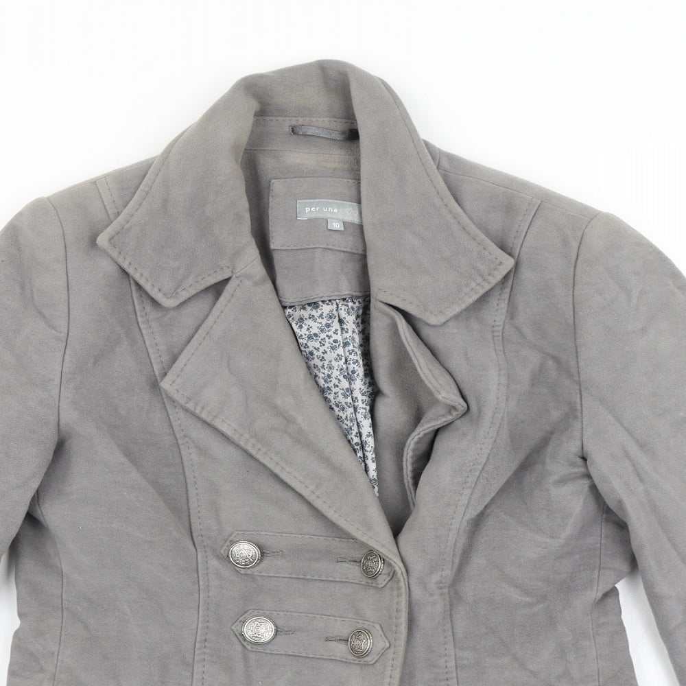 Womens UK Size 10 Per Una Grey Overcoat