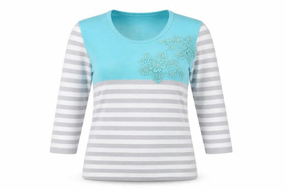 //text.. Womens Grey Striped Knit Pullover Jumper Size L