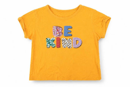 Front view of messy bun just chillin girls’ yellow basic t-shirt, size M