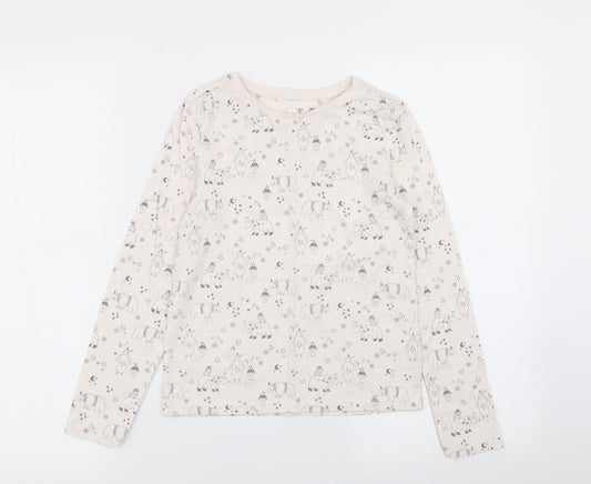 TU Girls Ivory Animal Print  Basic T-Shirt Size 9 Years