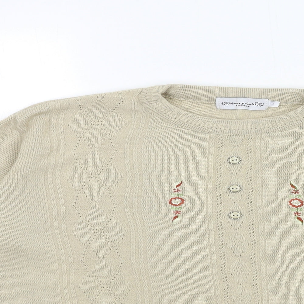 Womens UK Size L Merry gold Beige Pullover Jumper