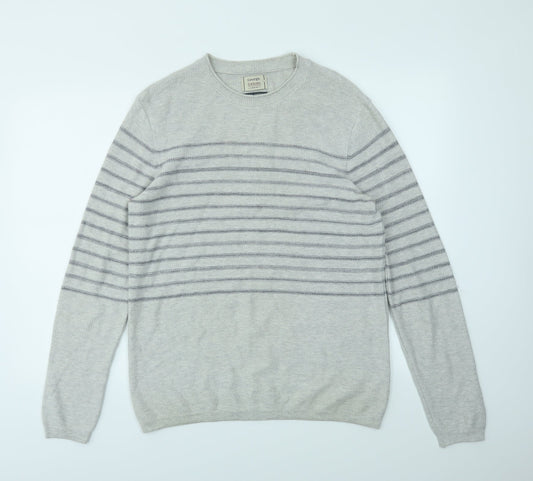 George Mens Grey Striped  Pullover Sweatshirt Size M
