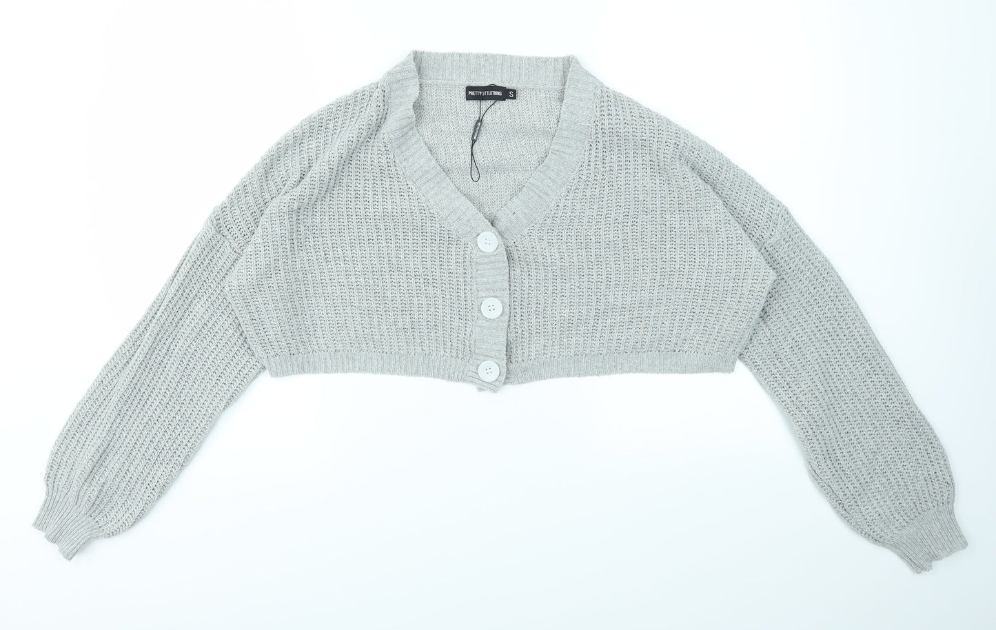 Womens UK Size S PRETTYLITTLETHING Grey Cardigan Jumper