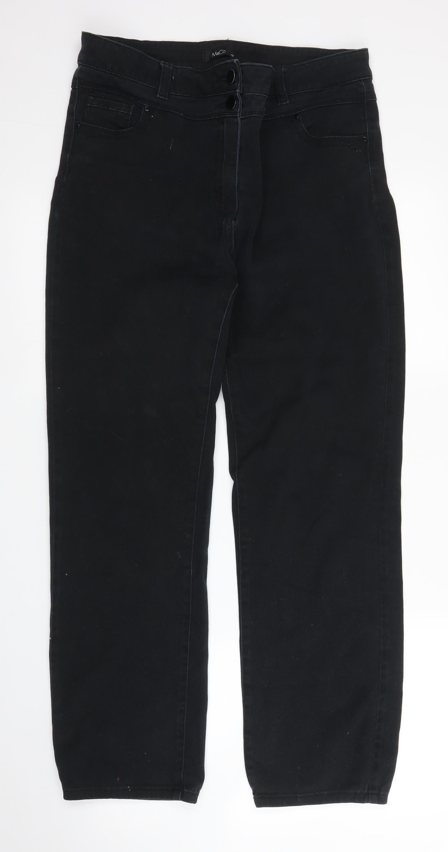 M&Co Womens Black  Denim Tapered Jeans Size 14 L28 in