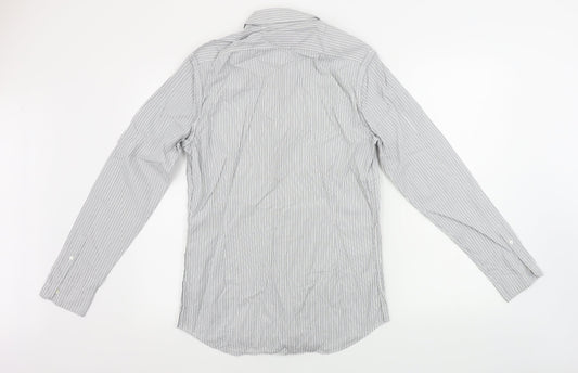 Mens UK Size 15 NICOLE FARHI Grey  Button-Up Long Sleeve Casual Shirt