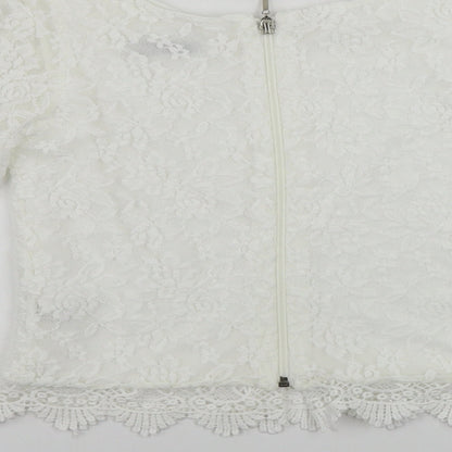Reyon  Womens White Floral  Basic T-Shirt Size L