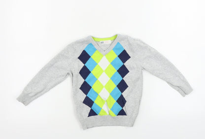 H&M  Boys Grey Geometric  Pullover Jumper Size 2-3 Years