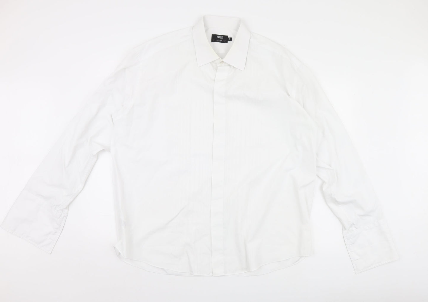 Mens UK Size 46 Marks and Spencer Silver  Button-Up Long Sleeve Casual Shirt