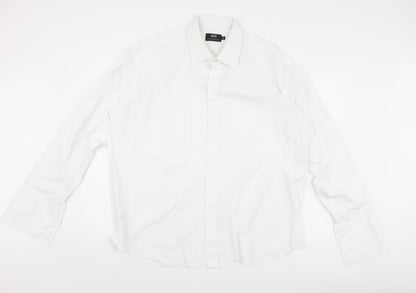 Mens UK Size 46 Marks and Spencer Silver  Button-Up Long Sleeve Casual Shirt