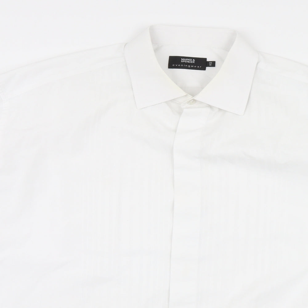 Mens UK Size 46 Marks and Spencer Silver  Button-Up Long Sleeve Casual Shirt