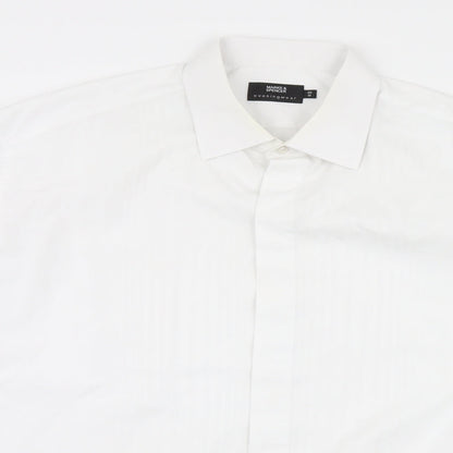 Mens UK Size 46 Marks and Spencer Silver  Button-Up Long Sleeve Casual Shirt