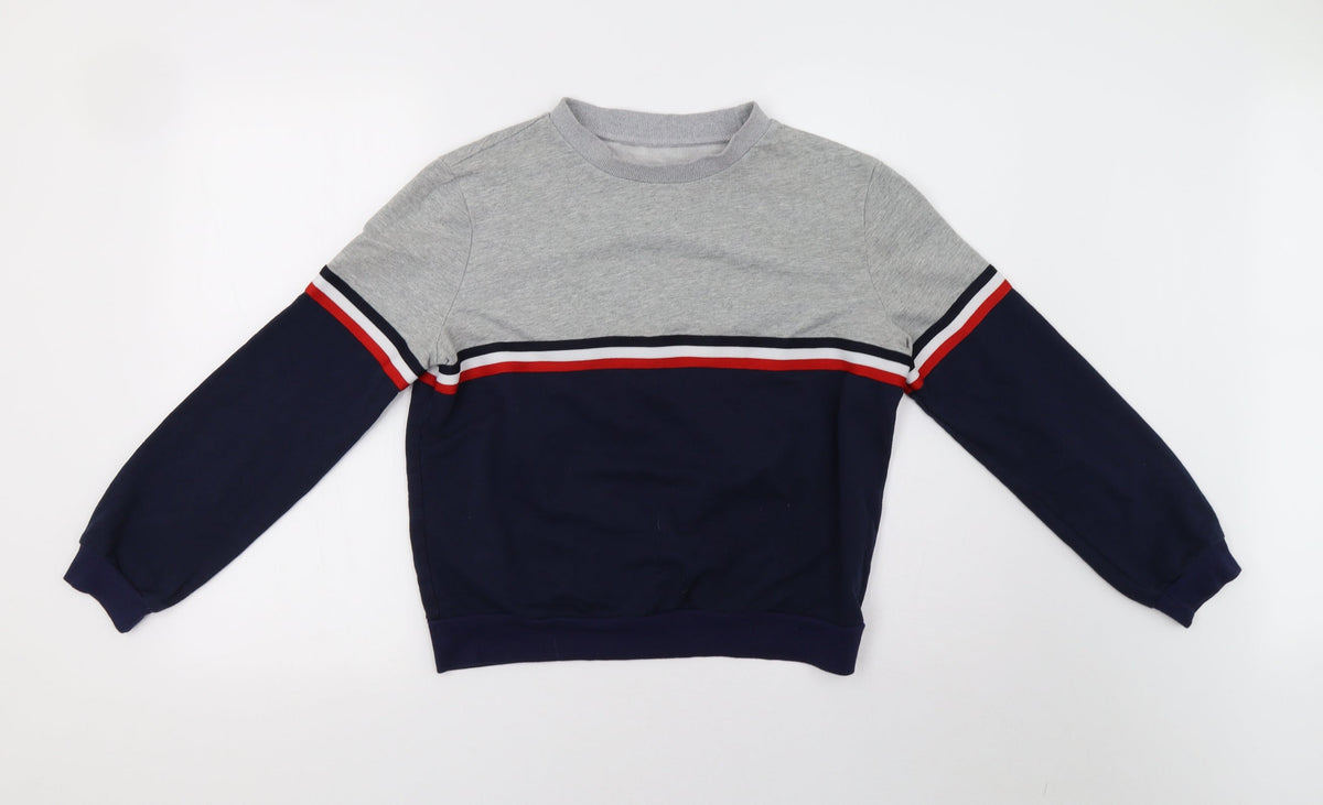 Womens Grey Striped  Pullover Sweatshirt Size L