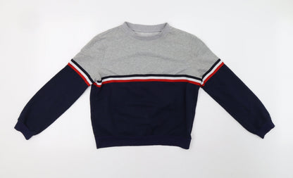 Womens Grey Striped  Pullover Sweatshirt Size L