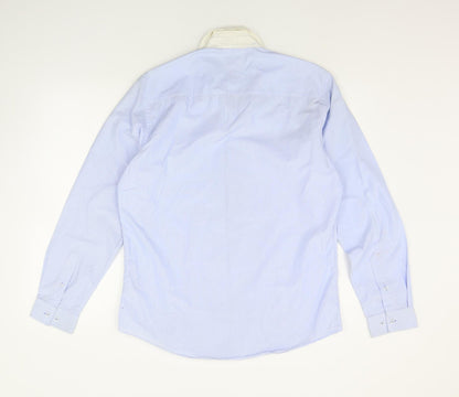 t&w Mens Blue Striped   Button-Up Size 16