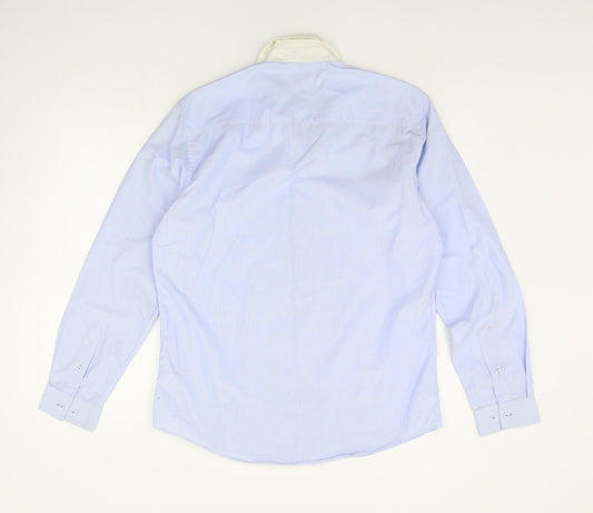 t&w Mens Blue Striped   Button-Up Size 16