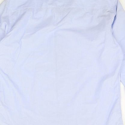 t&w Mens Blue Striped   Button-Up Size 16