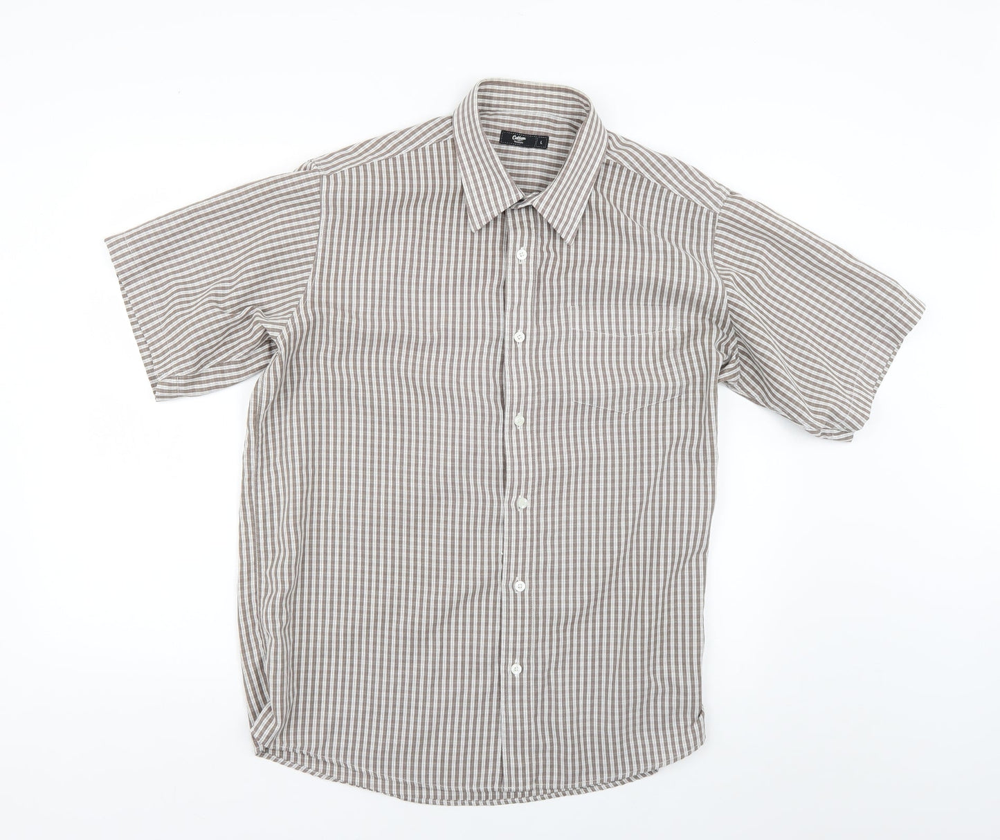 Mens UK Size L Cotton Traders Beige  Button-Up Short Sleeve Casual Shirt