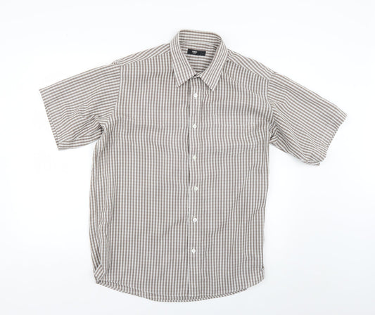 Mens UK Size L Cotton Traders Beige  Button-Up Short Sleeve Casual Shirt