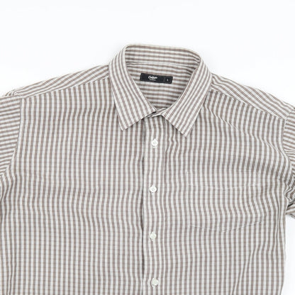 Mens UK Size L Cotton Traders Beige  Button-Up Short Sleeve Casual Shirt