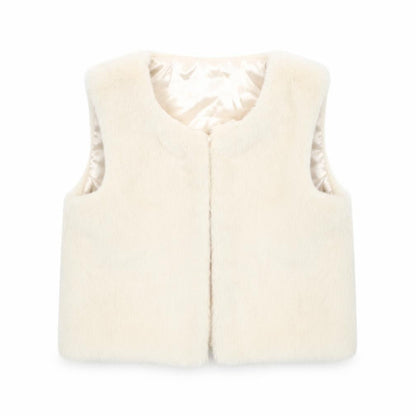 Front view of Primark girls’ beige gilet coat, size 24, months