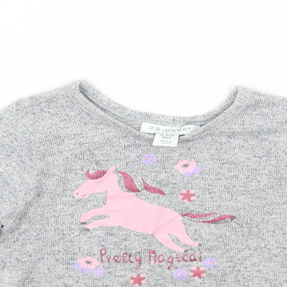 Primark Girls Grey Floral  Basic T-Shirt Size 12-18 Months