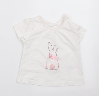 Matalan Girls Ivory Animal Print  Basic T-Shirt Size 3-6 Months  - Rabbit Logo