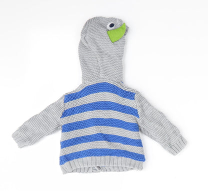 Ladybird Boys Grey Striped  Cardigan Jumper Size 0-3 Months  - Dragon Hood