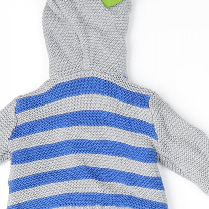 Ladybird Boys Grey Striped  Cardigan Jumper Size 0-3 Months  - Dragon Hood