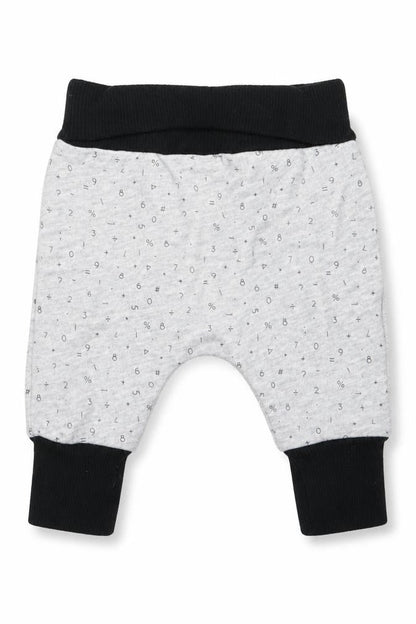 Front view of My K Baby Grey Jogger Trousers, size 0-3, Months - Numerical print