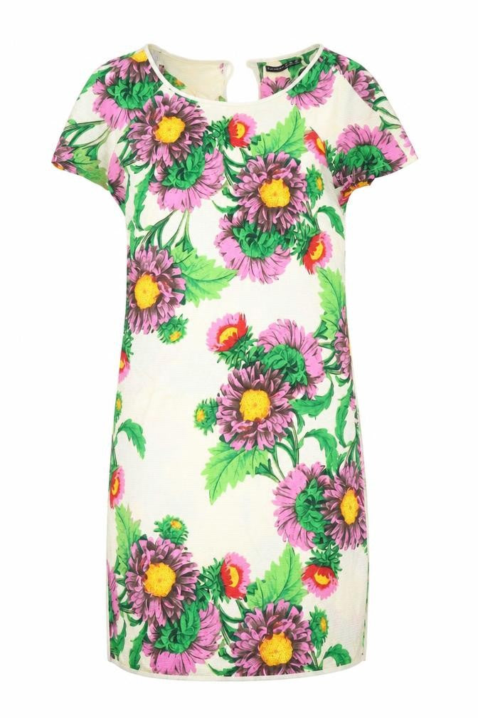 Front view of Atmosphere women’s beige floral pencil dress, size UK 12