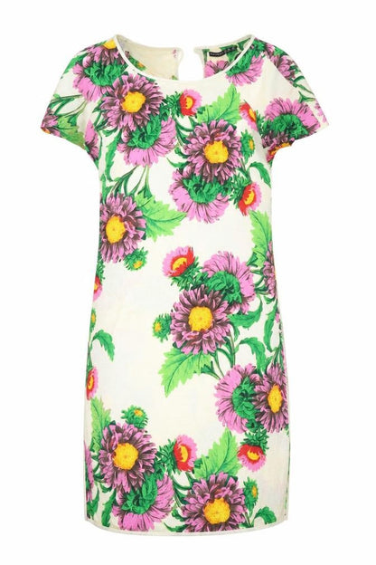 Front view of Atmosphere women’s beige floral pencil dress, size UK 12