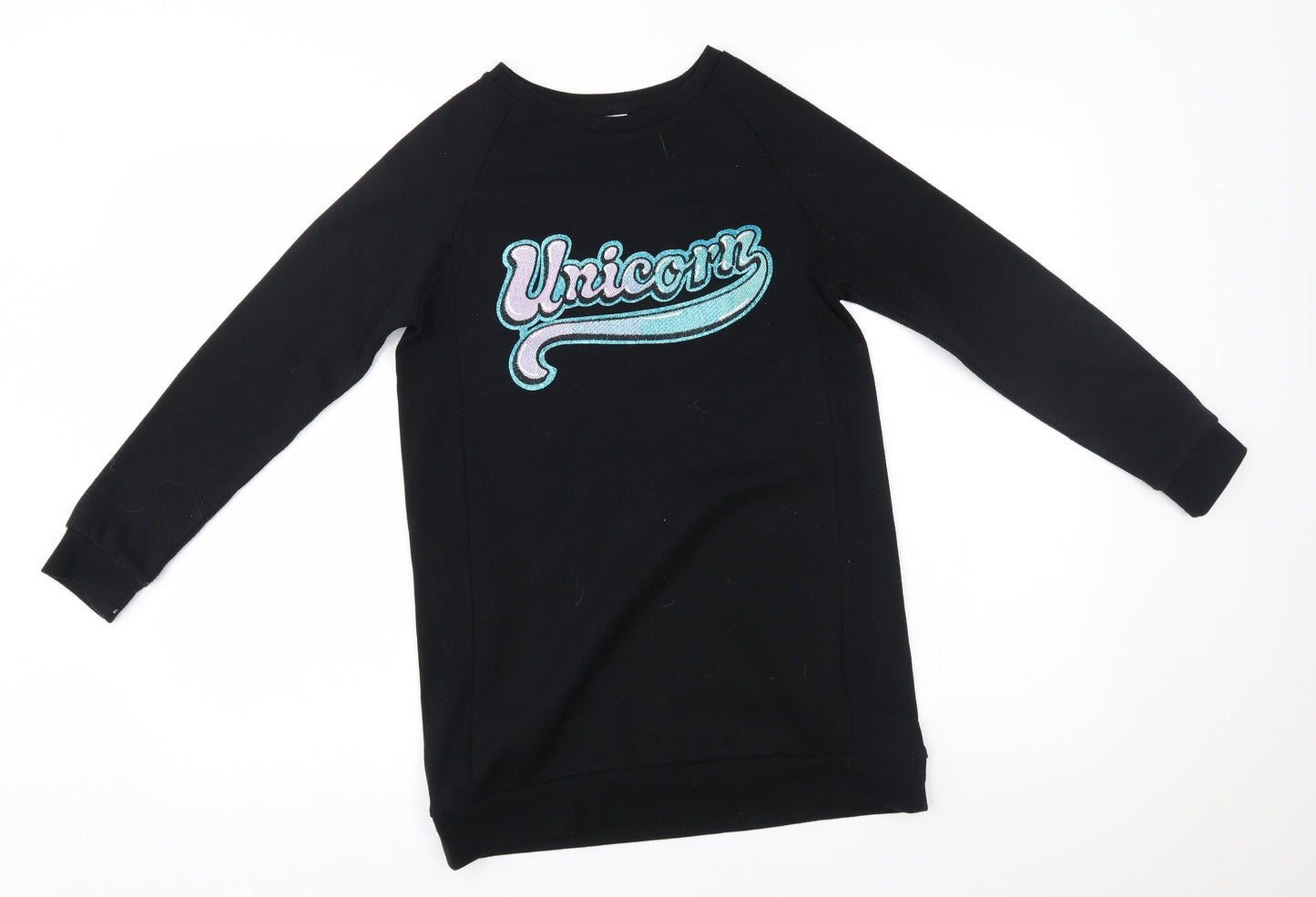 F&F Girls Black   Tunic Jumper Size 10-11 Years  - unicorn