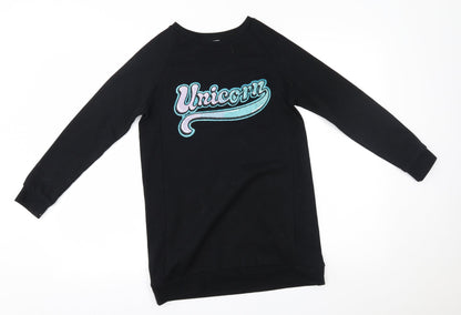 F&F Girls Black   Tunic Jumper Size 10-11 Years  - unicorn