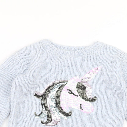 Primark Girls Blue   Pullover Jumper Size 6-7 Years  - unicorn