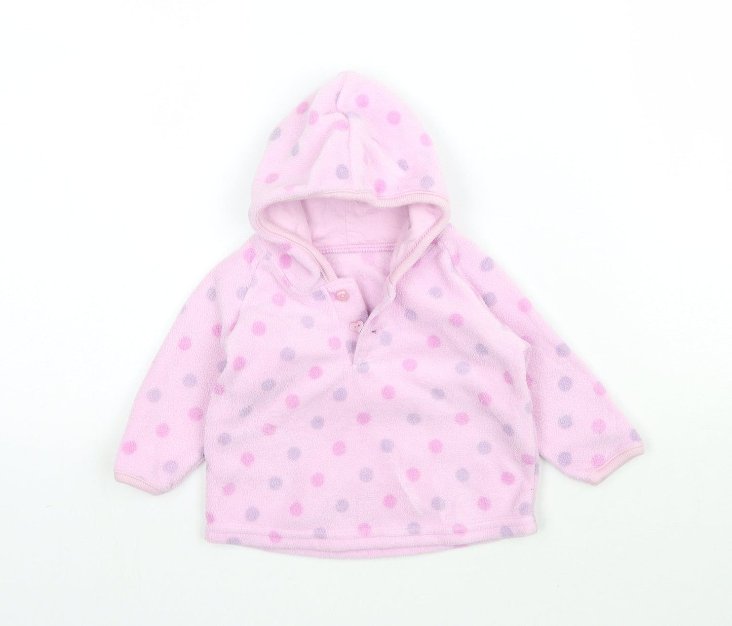 Marks and Spencer Girls Pink Polka Dot Fleece Pullover Jumper Size 3-6 Months  - Hoodie