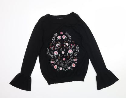 George Womens Black  Knit Pullover Jumper Size 10  - Floral Embroidery