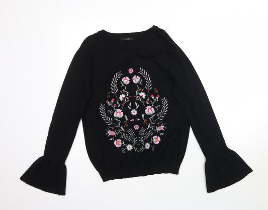 George Womens Black  Knit Pullover Jumper Size 10  - Floral Embroidery
