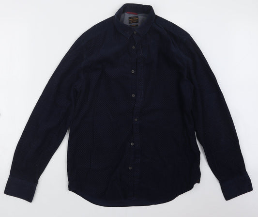 Mens UK Size M Garment Makers Blue  Button-Up Long Sleeve Casual Shirt