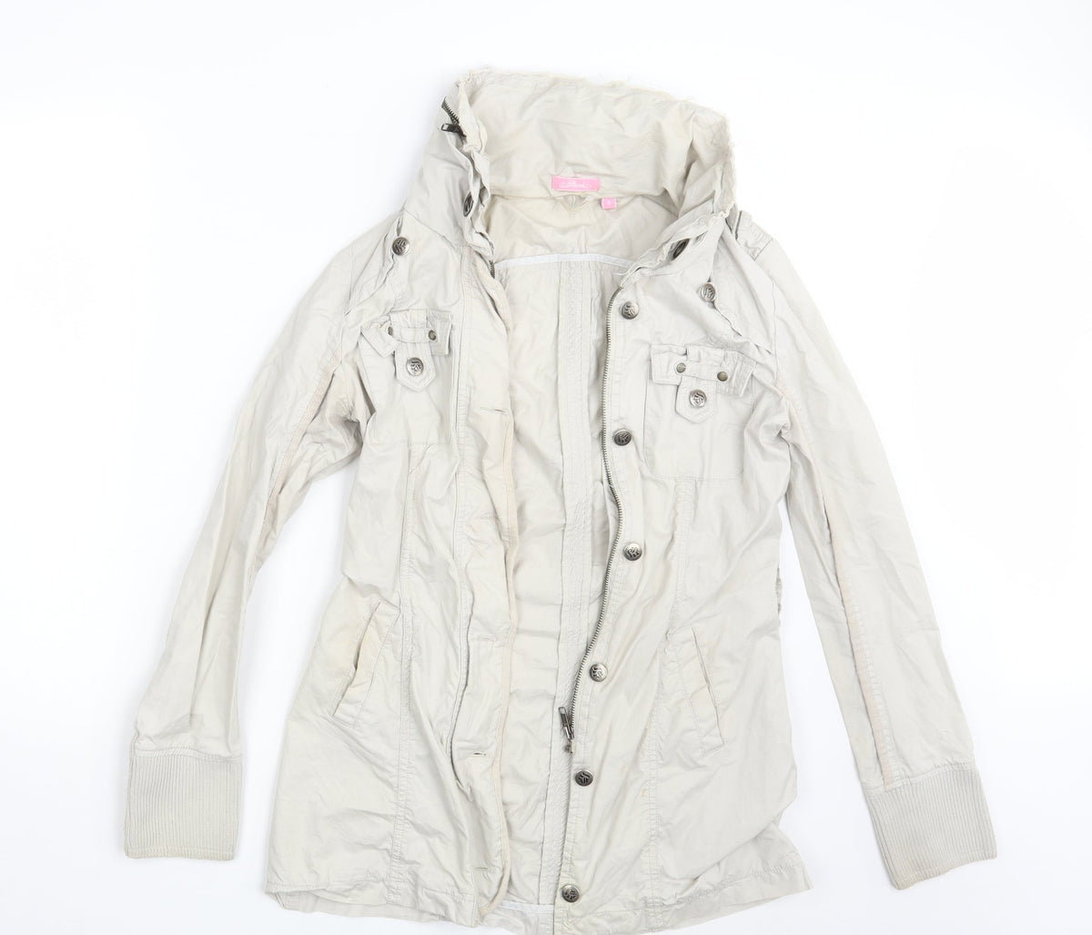 Front view of Stark women’s white overcoat coat, size UK 8