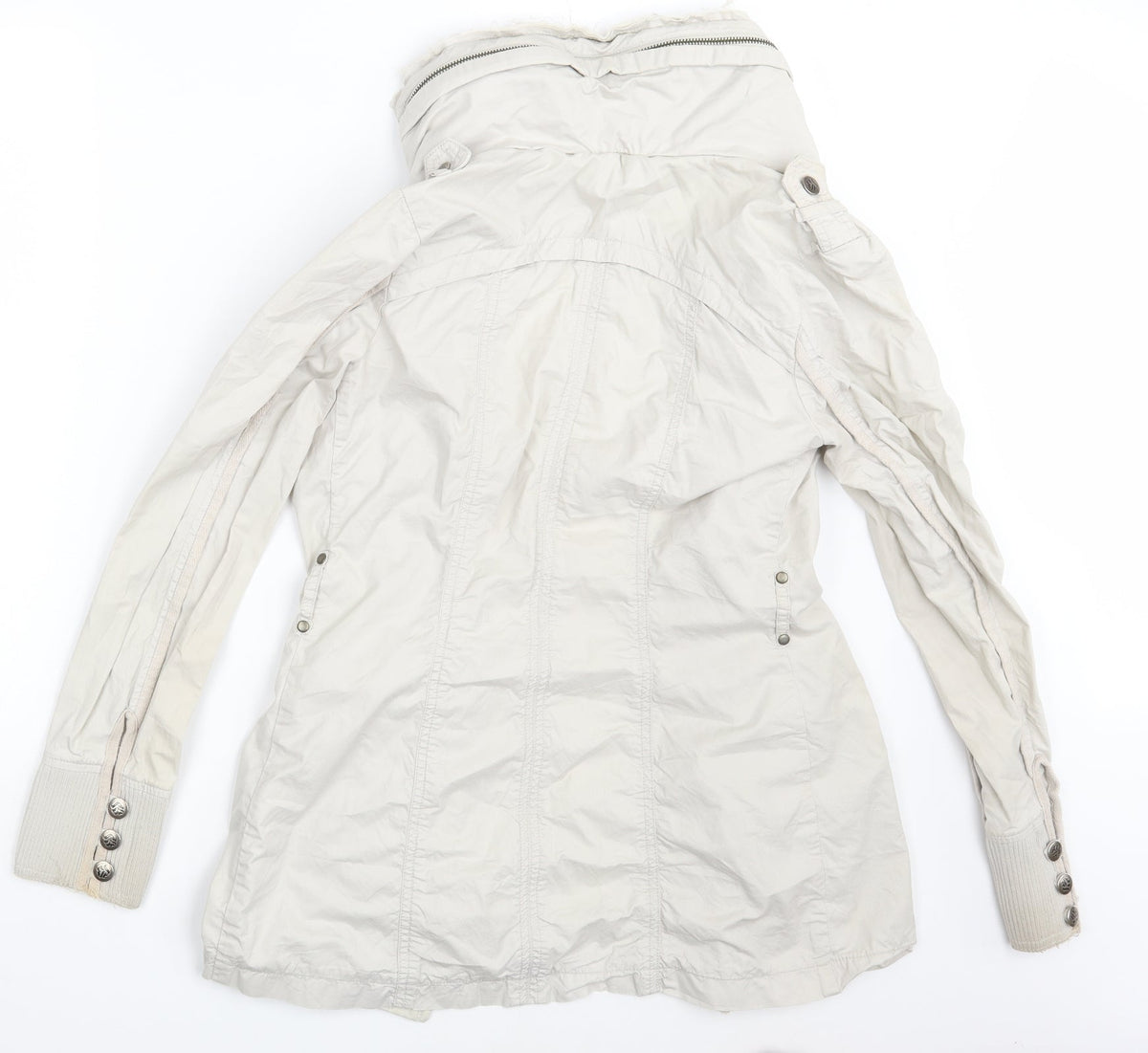 Back view of Stark women’s white overcoat coat, size UK 8