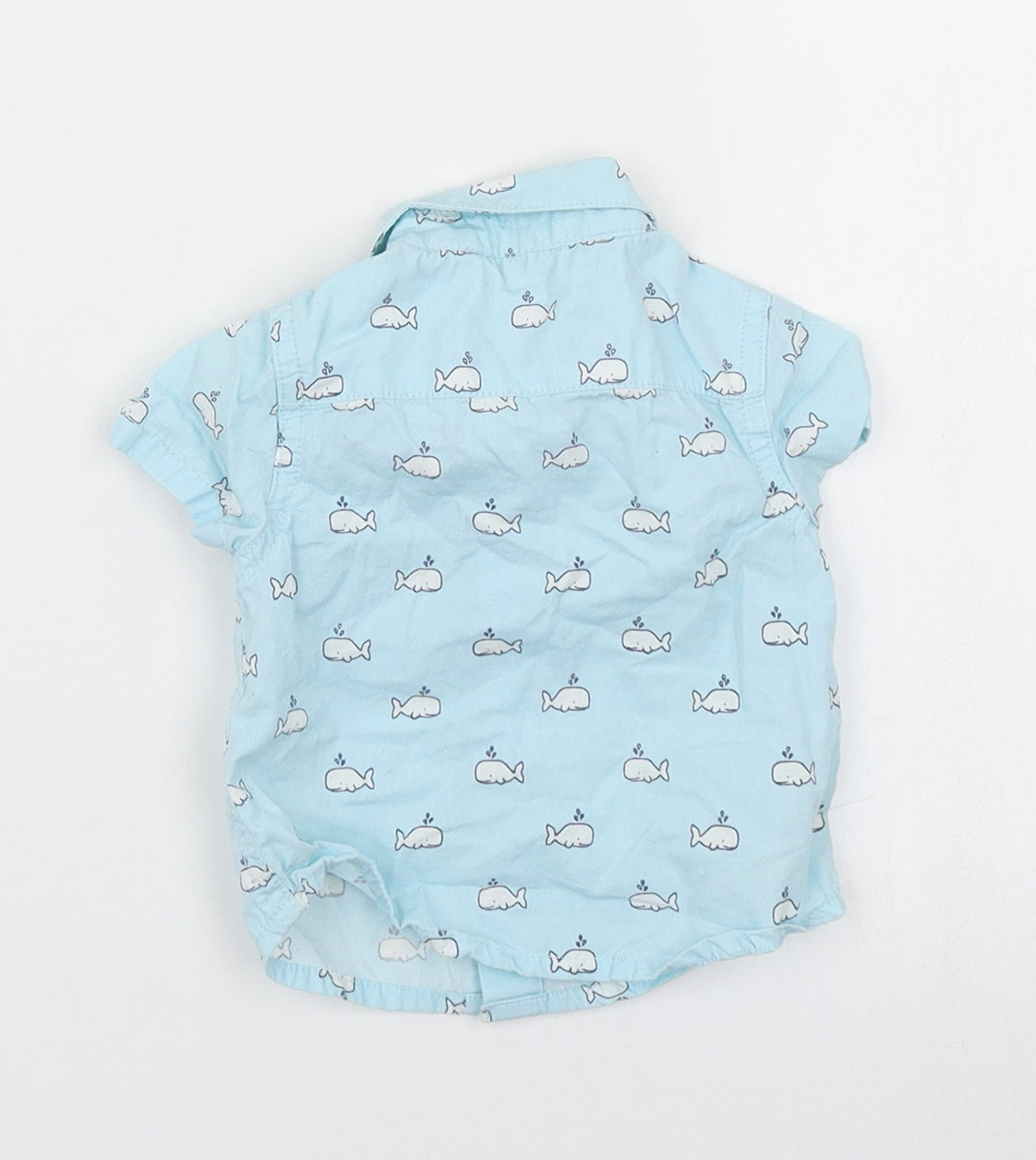 John Lewis Boys Blue Spotted  Basic Button-Up Size 0-3 Months  - Whale print