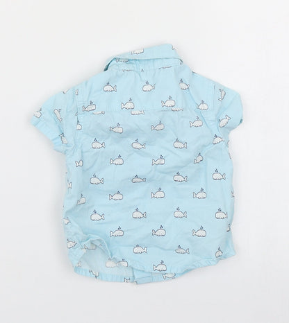 John Lewis Boys Blue Spotted  Basic Button-Up Size 0-3 Months  - Whale print