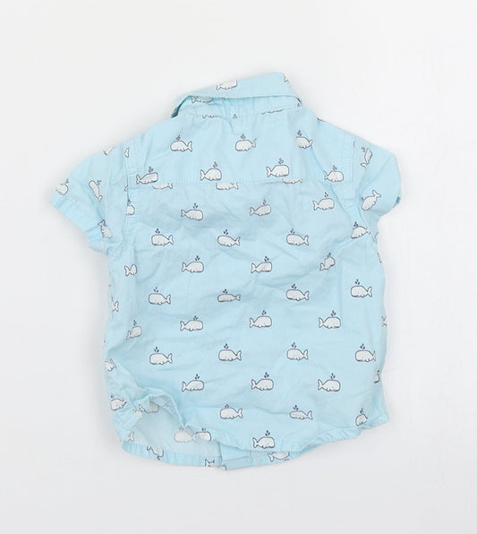 John Lewis Boys Blue Spotted  Basic Button-Up Size 0-3 Months  - Whale print