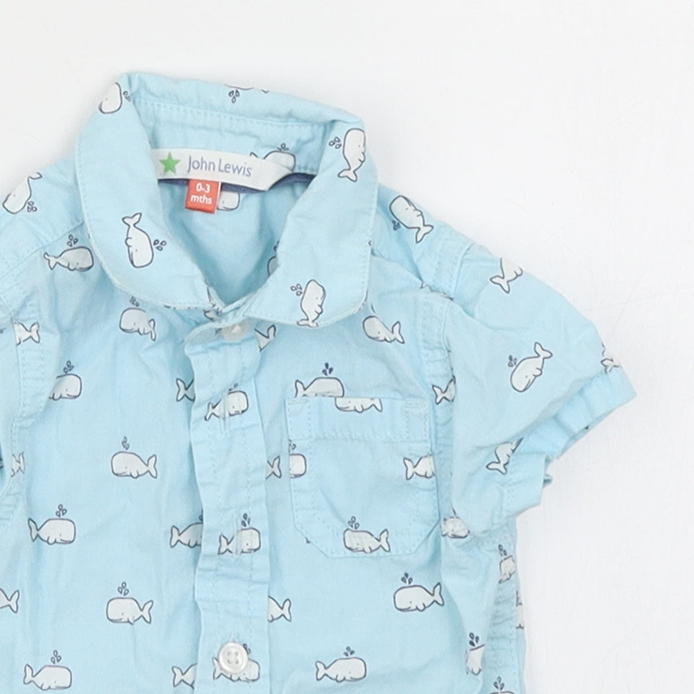 John Lewis Boys Blue Spotted  Basic Button-Up Size 0-3 Months  - Whale print