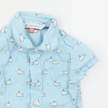 John Lewis Boys Blue Spotted  Basic Button-Up Size 0-3 Months  - Whale print