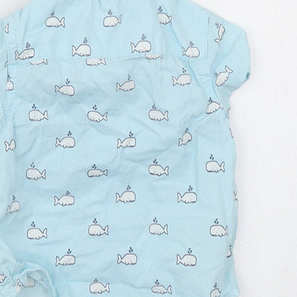 John Lewis Boys Blue Spotted  Basic Button-Up Size 0-3 Months  - Whale print